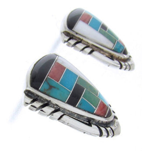 Sterling Silver Jewelry Multicolor Inlay Post Earrings BW69848