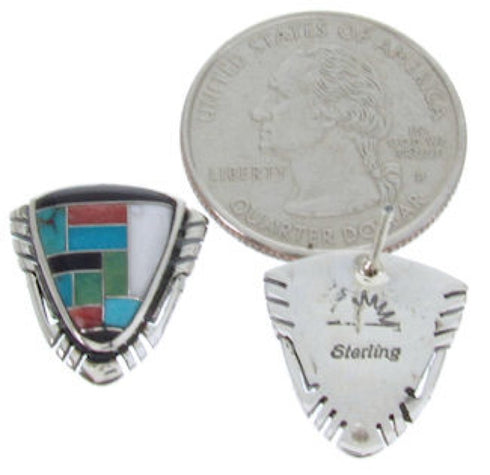 Sterling Silver Jewelry Multicolor Inlay Post Earrings BW69848