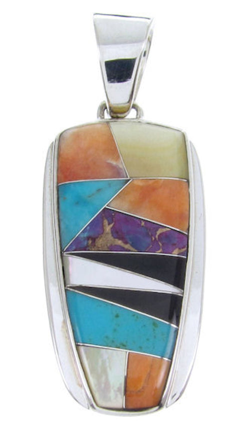 Multicolor Southwestern Inlay Silver Jewelry Slide Pendant AW69912