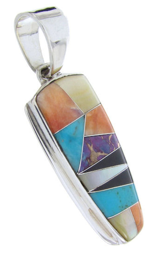 Multicolor Southwestern Inlay Silver Jewelry Slide Pendant AW69912