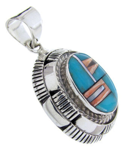Southwest Turquoise Oyster Shell Multicolor Silver Pendant AW70031