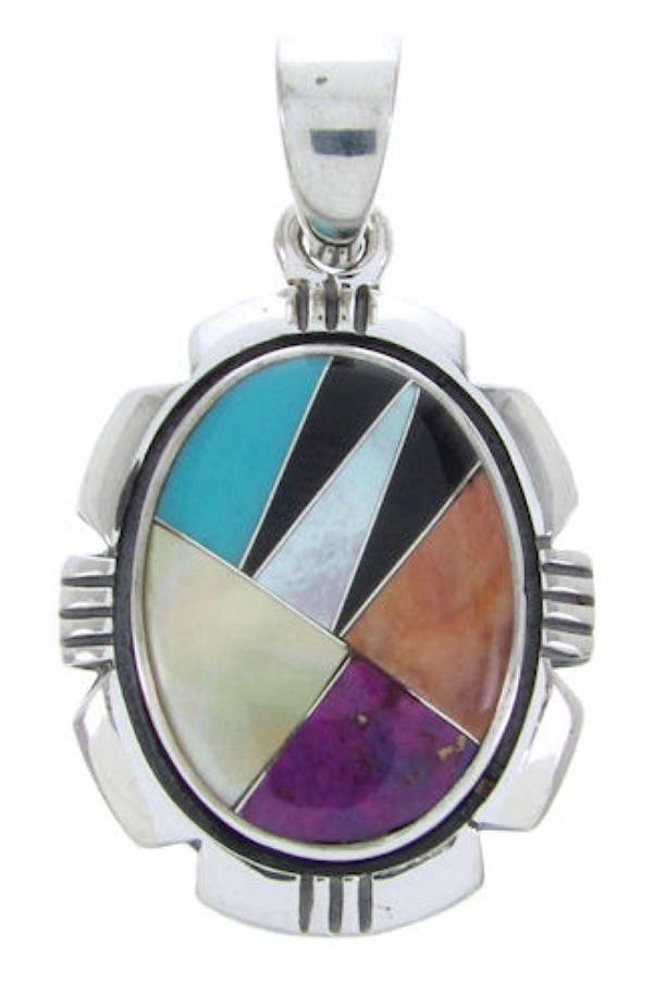 Southwestern Multicolor Inlay Sterling Silver Jewelry Pendant AW70107