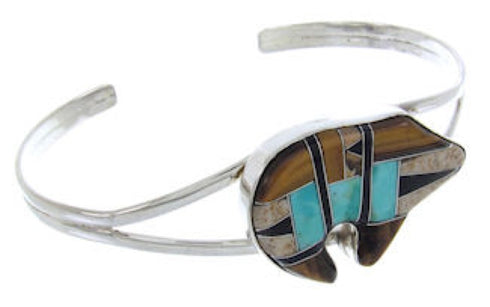 Multicolor Inlay Sterling Silver Jewelry Bear Cuff Bracelet BW70019