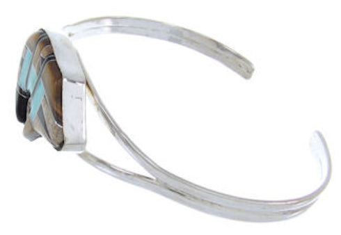 Multicolor Inlay Sterling Silver Jewelry Bear Cuff Bracelet BW70019