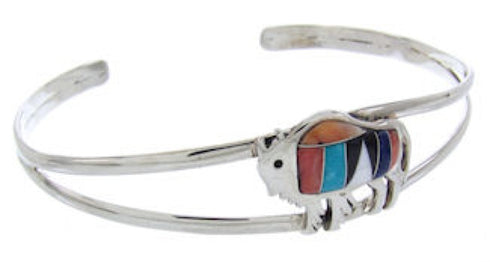 Sterling Silver Jewelry Multicolor Inlay Buffalo Cuff Bracelet BW70027
