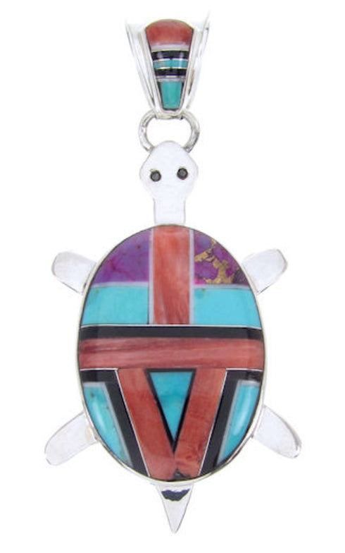 Sterling Silver Turtle Inlay Southwestern Multicolor Pendant AW70141
