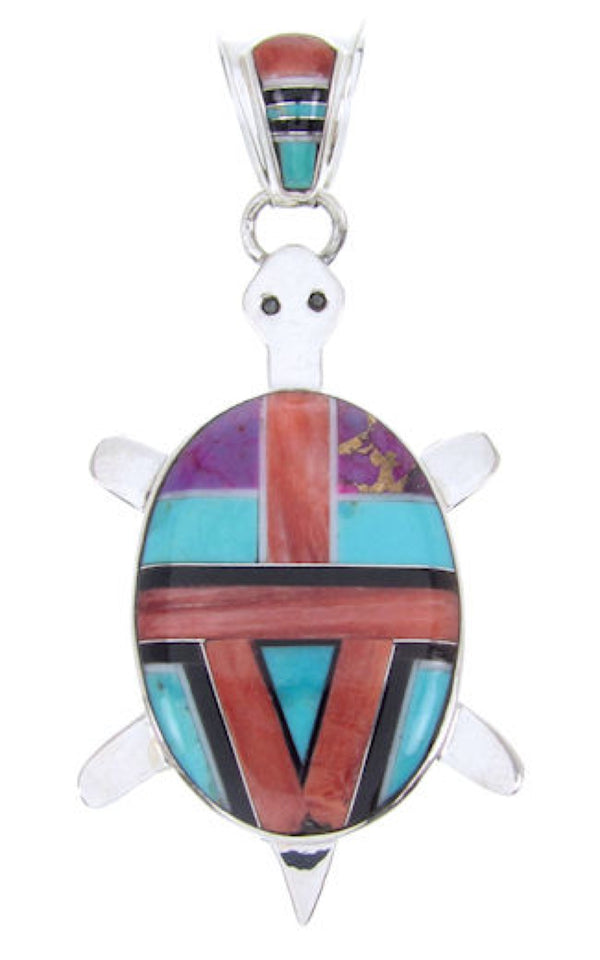 Sterling Silver Turtle Inlay Southwestern Multicolor Pendant AW70141