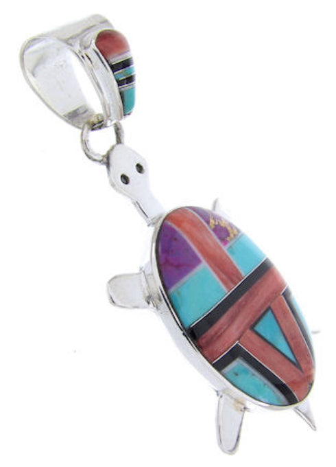 Sterling Silver Turtle Inlay Southwestern Multicolor Pendant AW70141