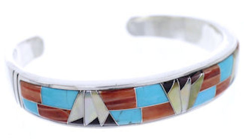 Sterling Silver Jewelry Multicolor Inlay Cuff Bracelet BW70384
