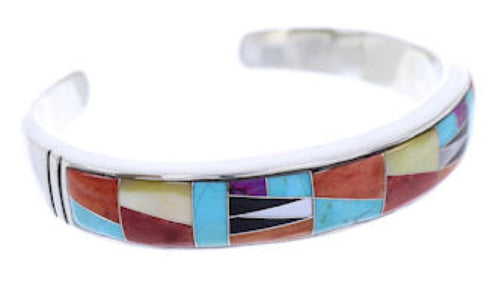 Turquoise Multicolor Inlay Silver Cuff Bracelet BW70386
