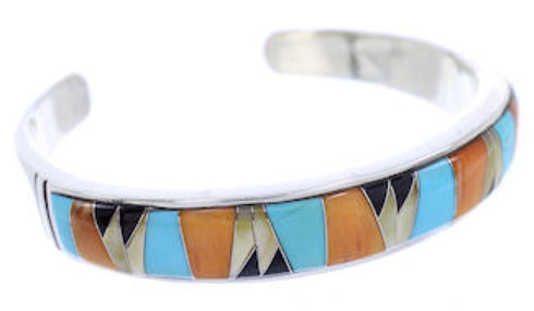 Genuine Sterling Silver Multicolor Inlay Cuff Bracelet BW70389