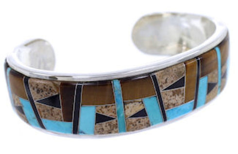 Multicolor Inlay Genuine Sterling Silver Cuff Bracelet Jewelry BW70407