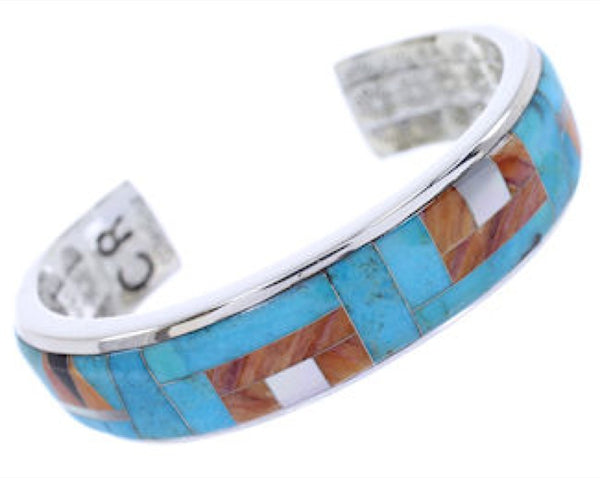 Sterling Silver Jewelry Multicolor Inlay Cuff Bracelet BW70430