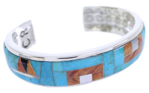 Sterling Silver Jewelry Multicolor Inlay Cuff Bracelet BW70430
