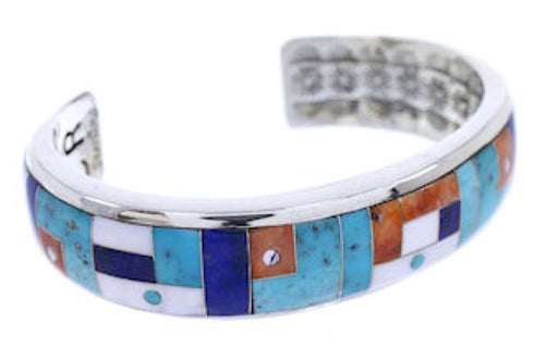 Sterling Silver And Multicolor Inlay Cuff Bracelet BW70435