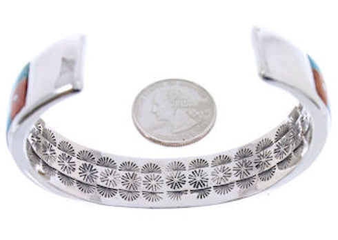 Sterling Silver And Multicolor Inlay Cuff Bracelet BW70435