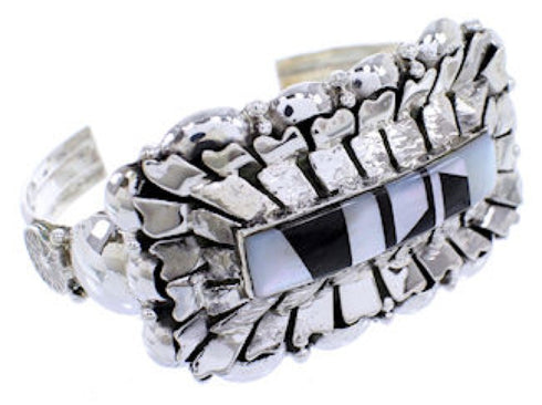 Jet And Mother Of Pearl Inlay Southwest Silver Cuff Bracelet BW70497