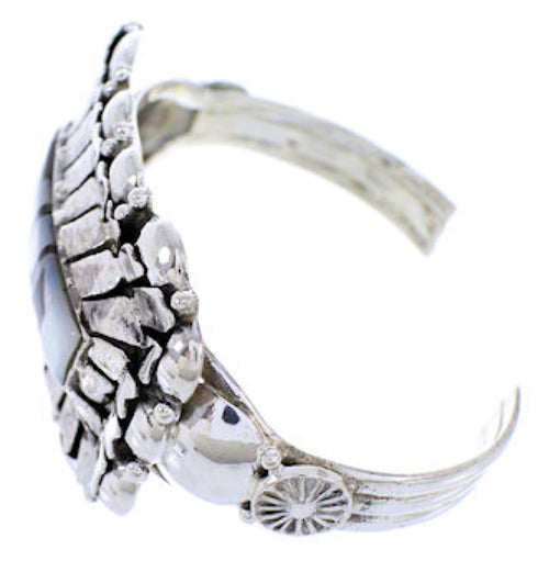 Jet And Mother Of Pearl Inlay Southwest Silver Cuff Bracelet BW70497