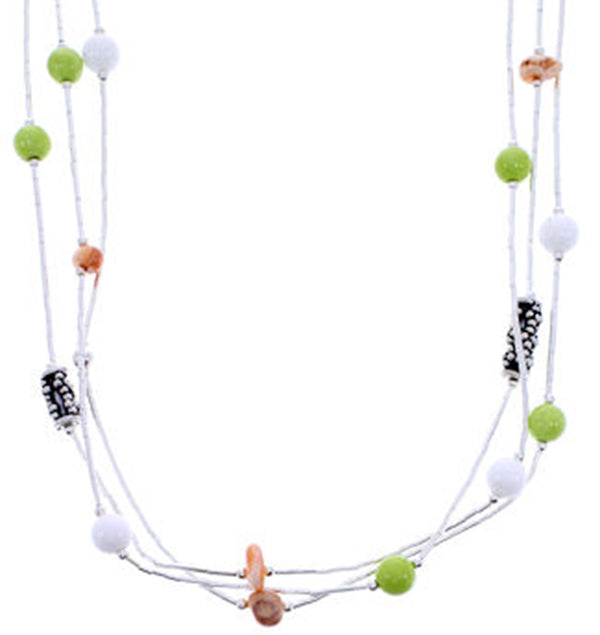 Multicolor Bead Liquid Silver 3-Strand Necklace Jewelry BW71705