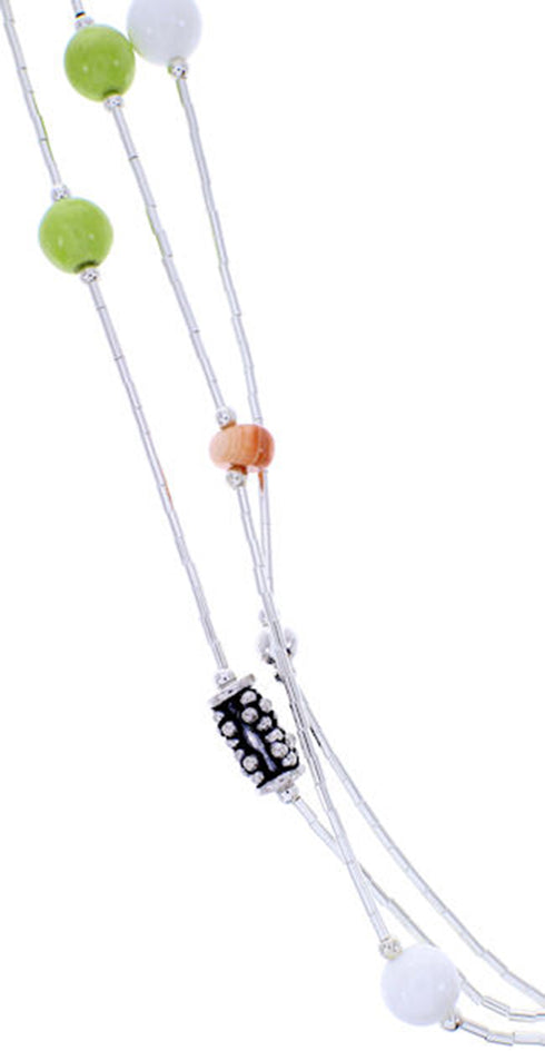 Multicolor Bead Liquid Silver 3-Strand Necklace Jewelry BW71705