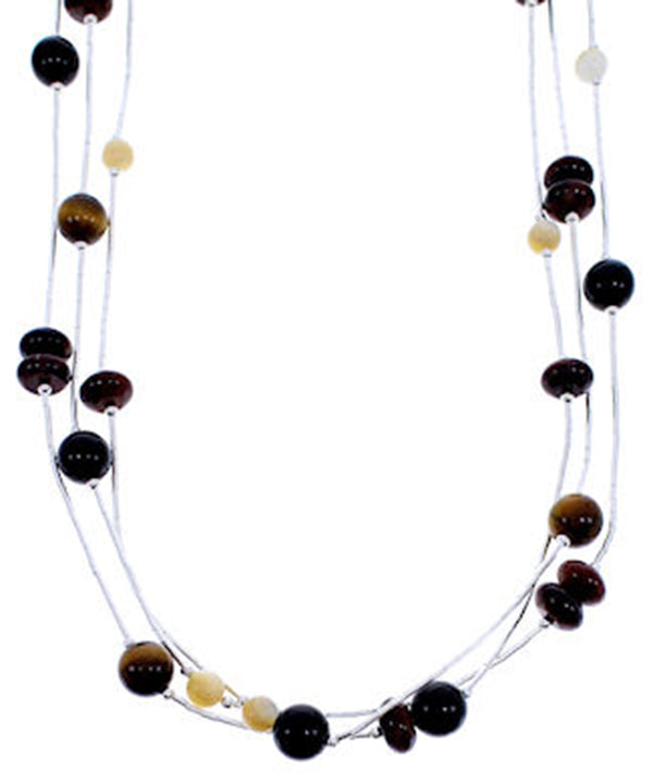 Multicolor Bead Jewelry Liquid Silver 3-Strand Necklace BW71746