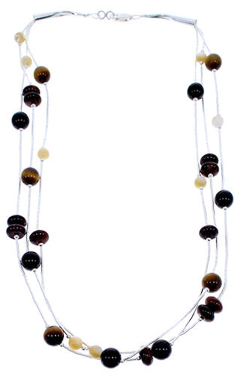 Multicolor Bead Jewelry Liquid Silver 3-Strand Necklace BW71746