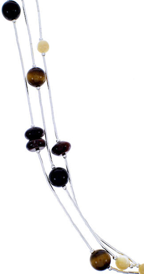 Multicolor Bead Jewelry Liquid Silver 3-Strand Necklace BW71746