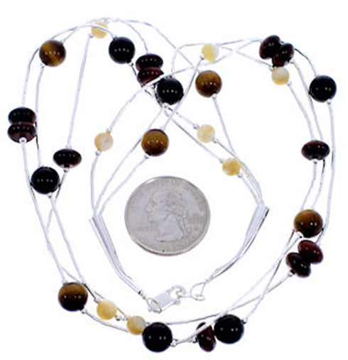 Multicolor Bead Jewelry Liquid Silver 3-Strand Necklace BW71746