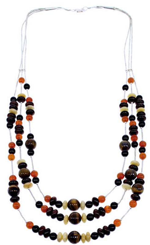 Liquid Silver Jewelry 3-Strand Multicolor Bead Necklace BW71762