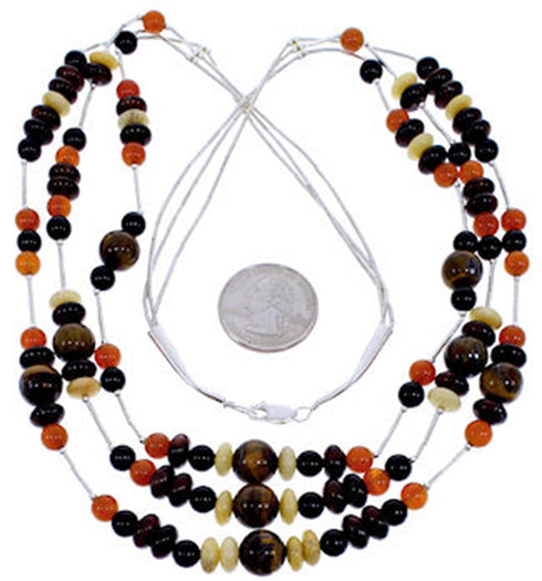 Liquid Silver Jewelry 3-Strand Multicolor Bead Necklace BW71762