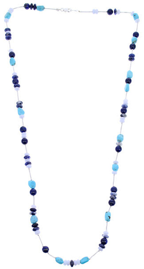 Multicolor And Genuine Sterling Silver Bead Necklace PS71075