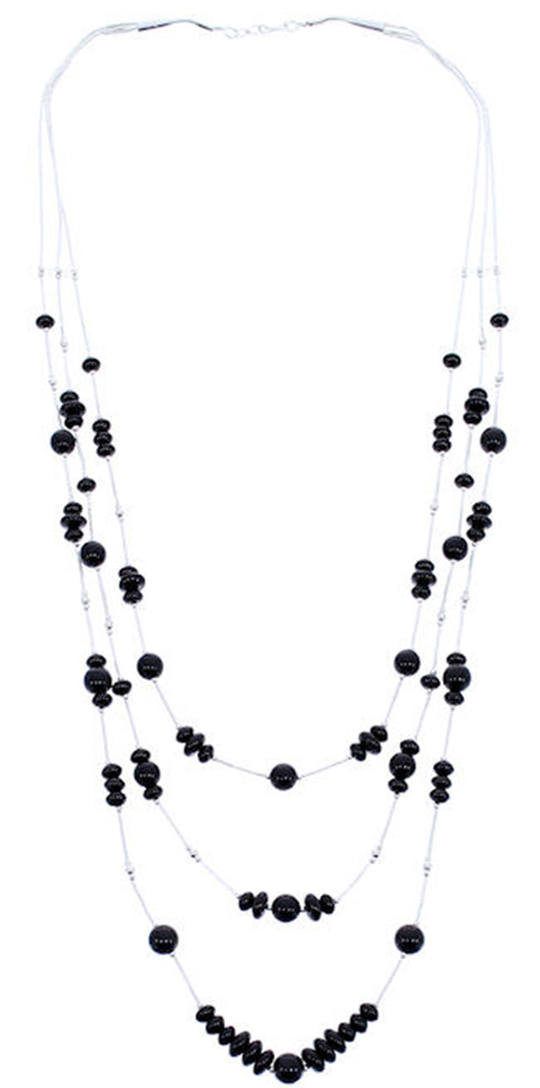 Liquid Sterling Silver 3-Strand Onyx Bead Necklace PS71042