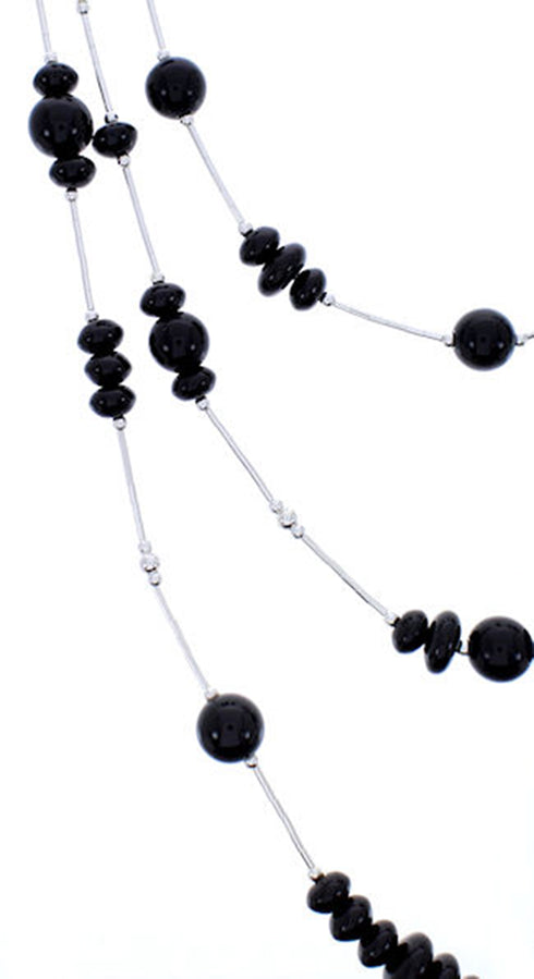 Liquid Sterling Silver 3-Strand Onyx Bead Necklace PS71042