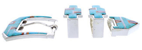Sterling Silver Turquoise And Multicolor Ranger Belt Buckle AW70611