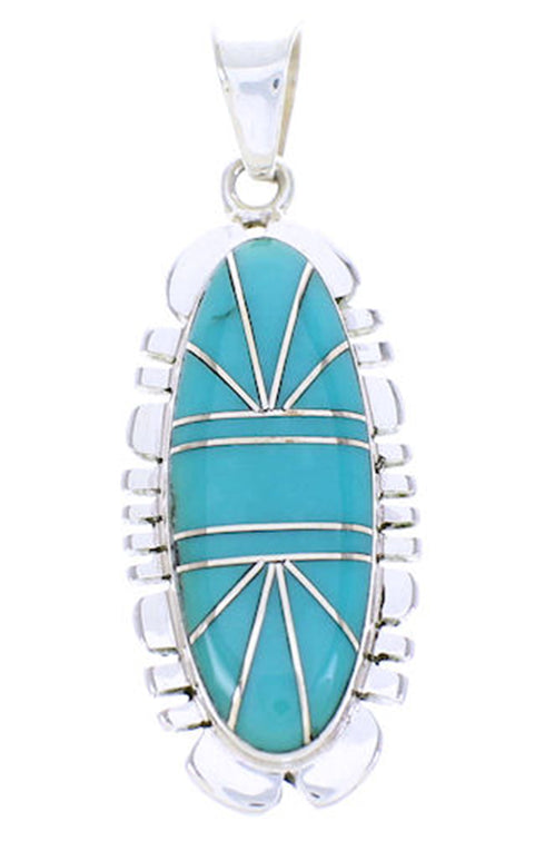 Genuine Sterling Silver Turquoise Inlay Slide Pendant BW71008