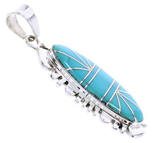 Genuine Sterling Silver Turquoise Inlay Slide Pendant BW71008