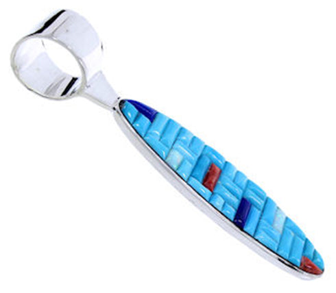 Southwest Sterling Silver Turquoise Multicolor Inlay Pendant AW70774