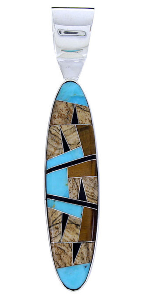 Sterling Silver Jewelry Turquoise Multicolor Inlay Pendant AW70769