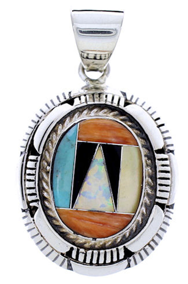 Sterling Silver Southwest Multicolor Inlay Pendant AW70696