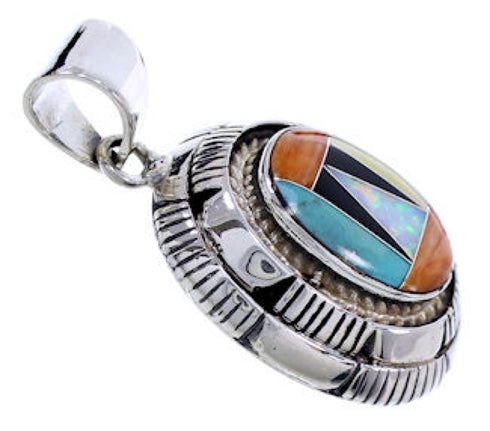Sterling Silver Southwest Multicolor Inlay Pendant AW70696