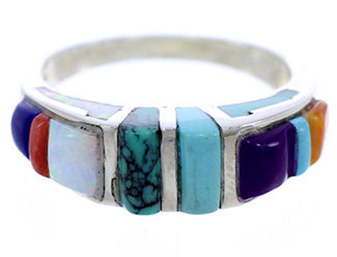 Turquoise Multicolor Jewelry Sterling Silver Ring Size 7-3/4 AW70813