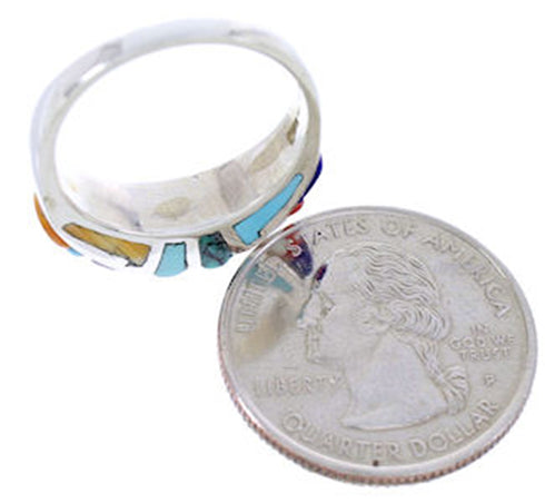 Turquoise Multicolor Jewelry Sterling Silver Ring Size 7-3/4 AW70813