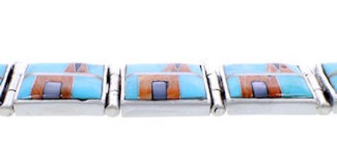 Turquoise Multicolor Inlay Sterling Silver Link Bracelet BW71194