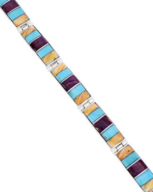 Multicolor Sterling Silver Southwest Jewelry Link Bracelet BW71368