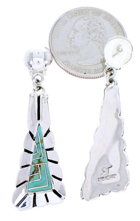 Genuine Sterling Silver Turquoise Post Dangle Earrings AW71218