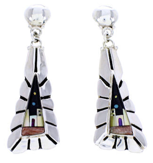 Multicolor Silver Native American Village Design Earrings YS71386