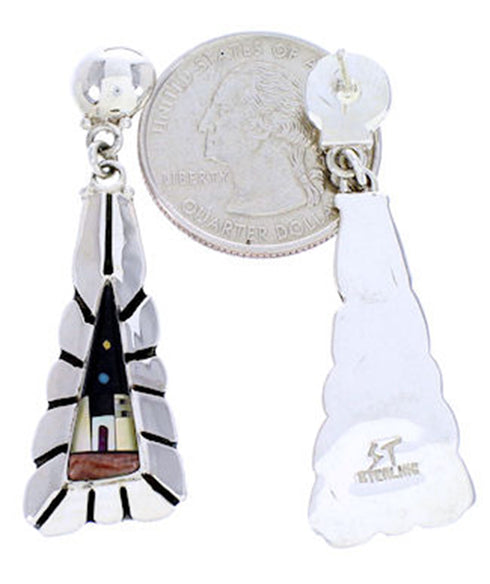 Multicolor Silver Native American Village Design Earrings YS71386