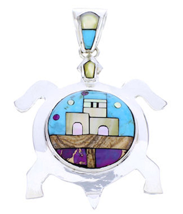 Multicolor Native American Village Design Turtle Pendant YS71420