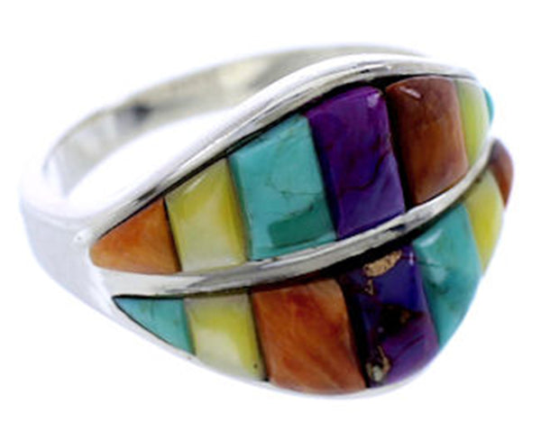 Multicolor Inlay Sterling Silver Jewelry Ring Size 8-1/2 FX25007