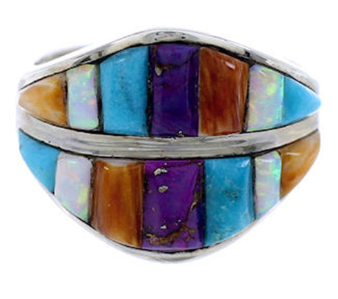 Turquoise Multicolor Inlay Silver Ring Size 6-1/4 BW71559
